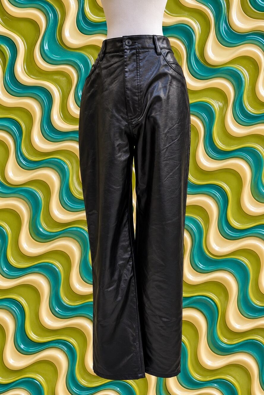 Abercrombie Curve Love Vegan Leather Ankle Straight Pants Black 32 14 SZ 14